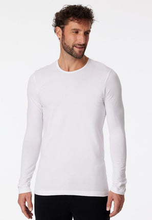 Schiesser 95-5 Shirt lange mouw 173812 – wit, op model