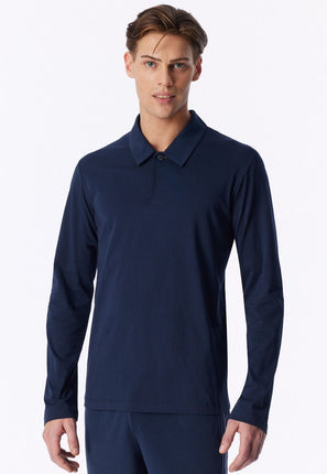 Schiesser Heren Poloshirt lange mouw mix en relax 184081 861 deep sea blue