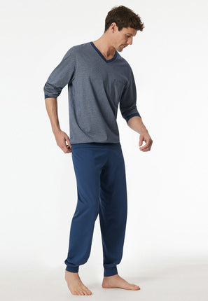 Schiesser Heren Pyjama 182194 800 blau – op model