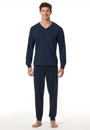 Schiesser Heren Pyjama 182194 804 Nachtblau – op model