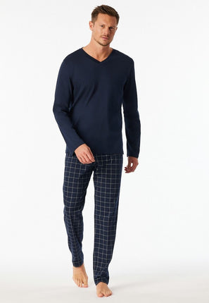 Schiesser Heren pyjama 183174 804 Nachtblau – op model