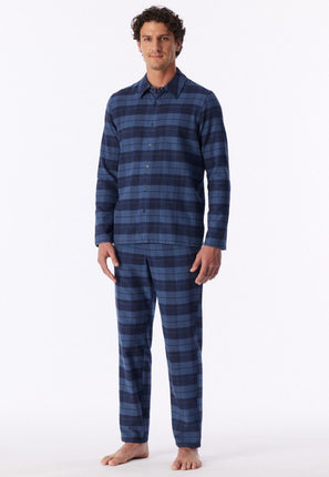 Schiesser heren Pyjama Flanel geruit 183846 843 faded denim