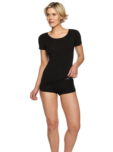 Bamboo basics dames T-shirt 2 pack Kate – Zwart, op model