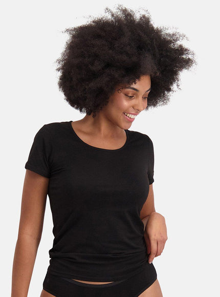 Bamboo basics dames T-shirt 2 pack Kate – Zwart, op model