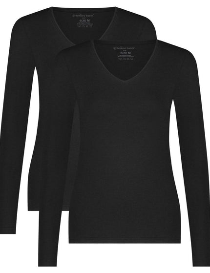 Bamboo basics dames T-shirt lange mouw 2 pack Liv – Zwart