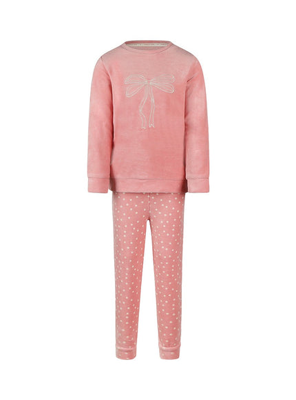 Charlie Choe girls velours lounge set m61008-41 rose – voorkant