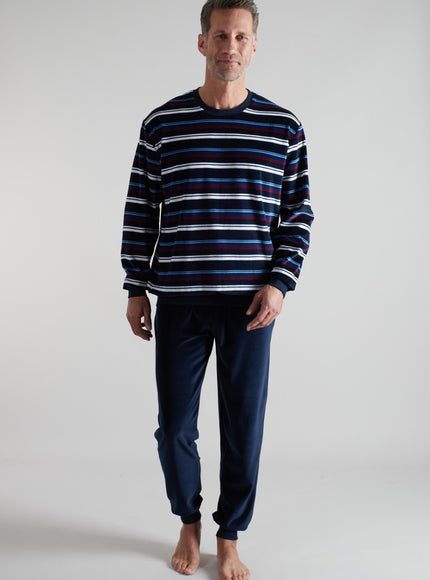 Gotzburg Heren Pyjama Velours 452417 652 blau