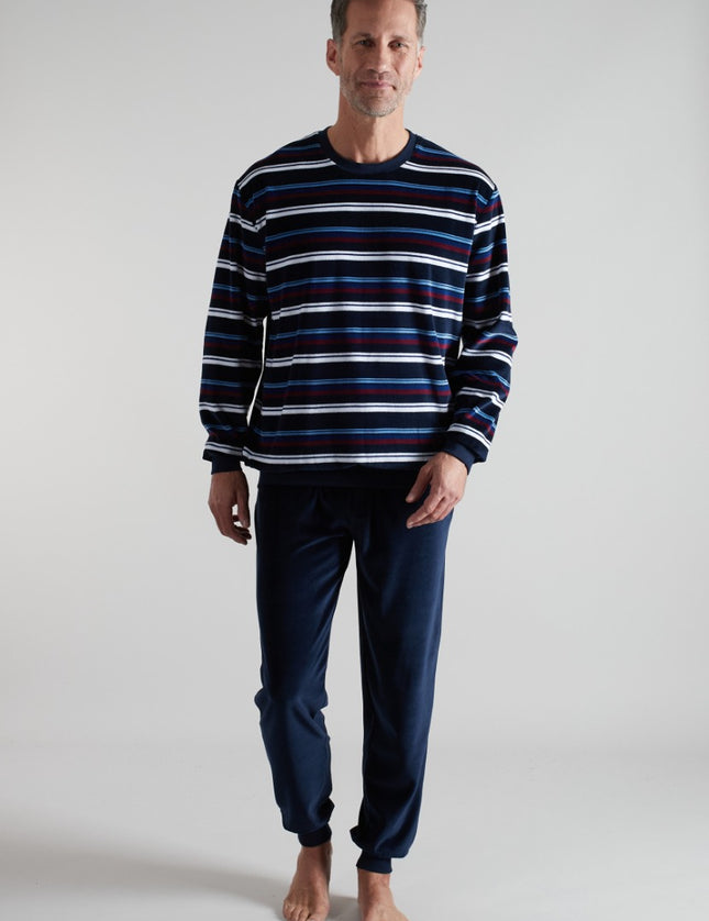 Gotzburg Heren Pyjama Velours 452417 652 blau