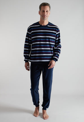 Gotzburg Heren Pyjama Velours 452417 652 blau