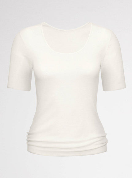 Mey Bodywear Dames hems korte mouw WOL & zijde 66576 – Wit, voorkant