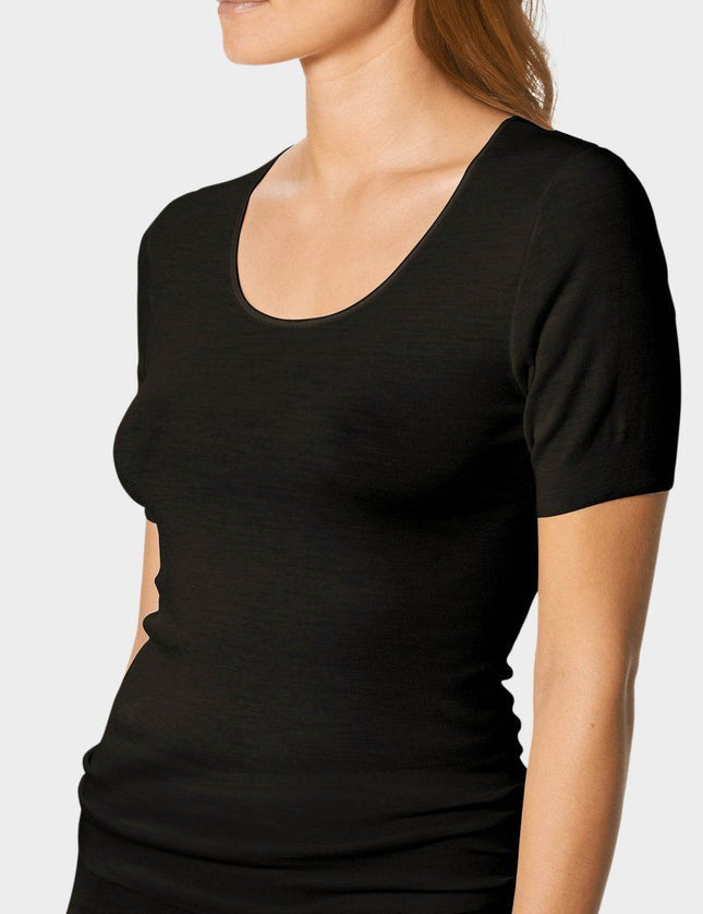 Mey Bodywear Dames hems korte mouw WOL & zijde 66576 – Zwart