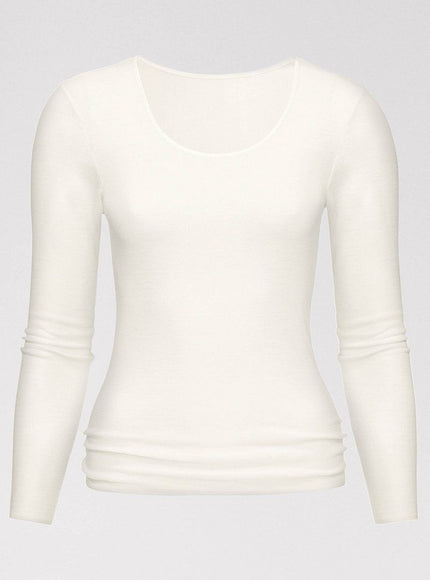 Mey Bodywear Mey dames T-shirt lange mouw wol-zijde 66577 – Wit, voorkant