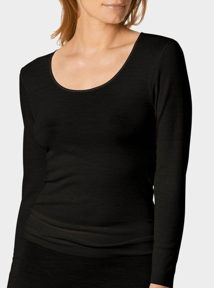 Mey Bodywear Mey dames T-shirt lange mouw wol-zijde 66577 – Zwart