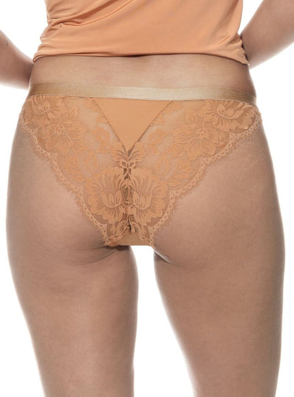 Mey Bodywear Mey Dames Tanga Poetry 1120024 1224 roasted almond – op model