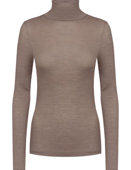 Mey Bodywear Mey T-shirt long sleeve met kol Serie Wool 1110031 – deep taupe