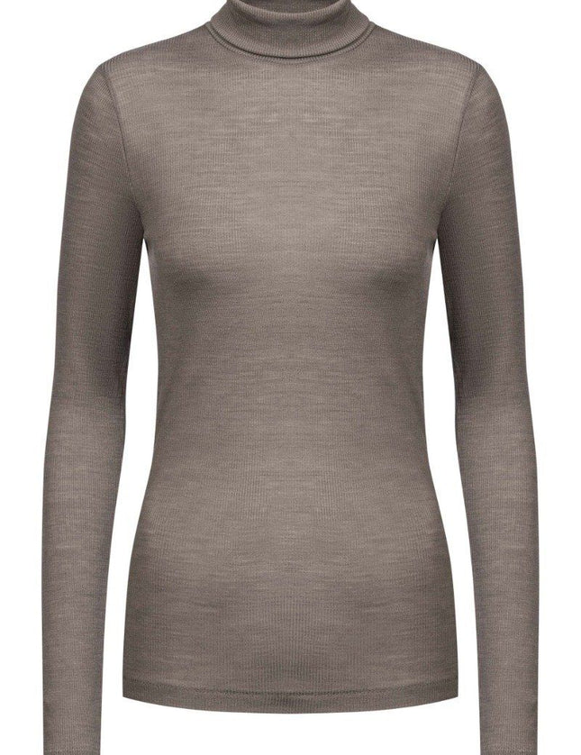 Mey Bodywear Mey T-shirt long sleeve met kol Serie Wool 66016 – deep taupe