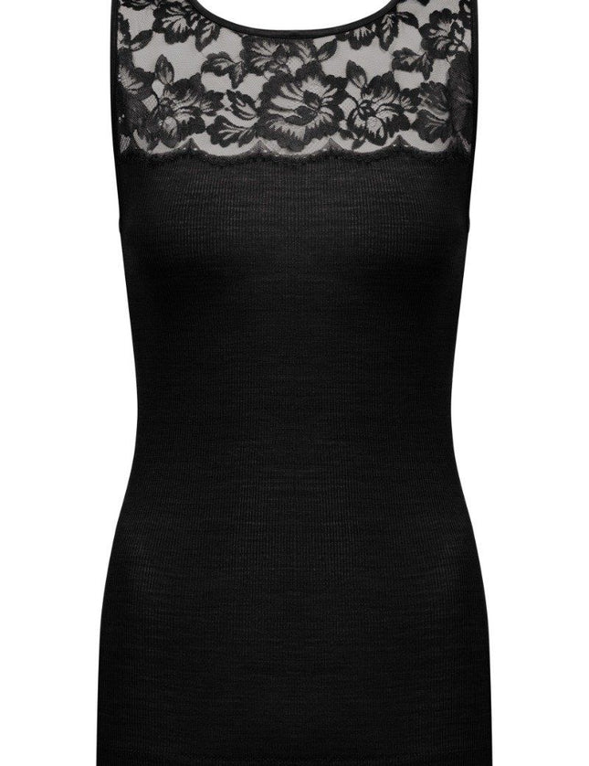 Mey Bodywear Mey Top Serie Wool Love kant 65013 – Zwart, voorkant