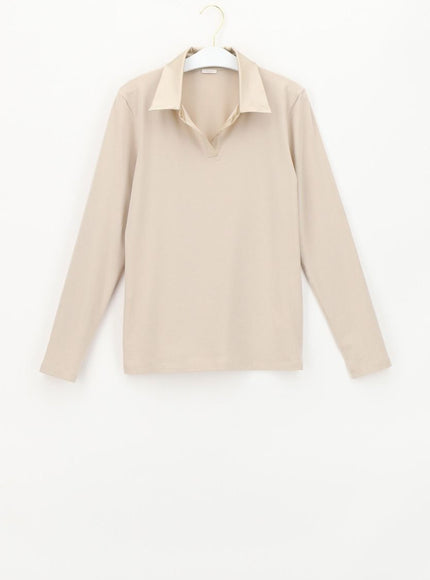 Oroblu Perfect Line Cotton Polo Shirt VOBT01677 – Sand - HW24, voorkant
