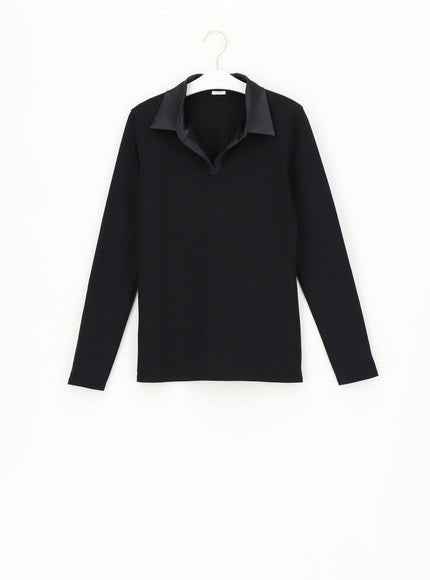 Oroblu Perfect Line Cotton Polo Shirt VOBT01677 – Black, voorkant