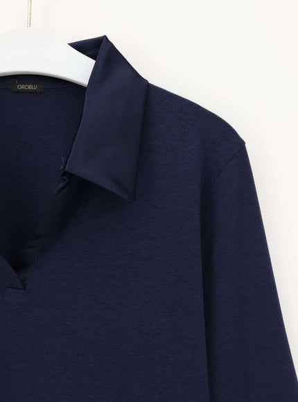 Oroblu Perfect Line Cotton Polo Shirt VOBT01677 – Blue, detail