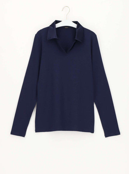 Oroblu Perfect Line Cotton Polo Shirt VOBT01677 – Blue, voorkant