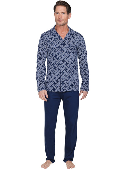 Pastunette for Men heren doorknoop pyjama 122262-514-2 520 dark blue