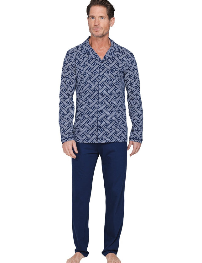 Pastunette for Men heren doorknoop pyjama 122262-514-2 520 dark blue