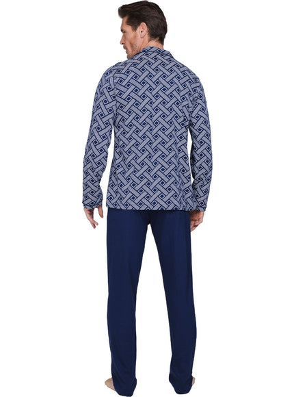 Pastunette for Men heren doorknoop pyjama 122262-514-2 520 dark blue