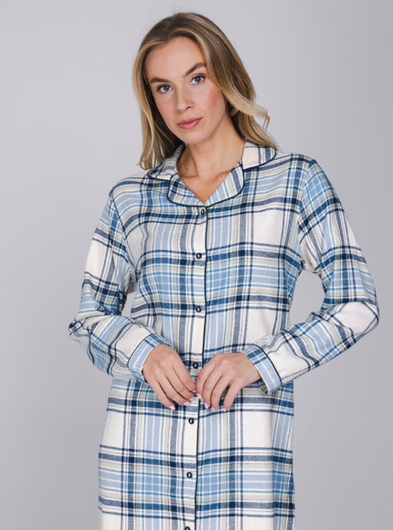 Pastunette  Flanellen nachthemd doorknoop 111262-162-1 510 blue