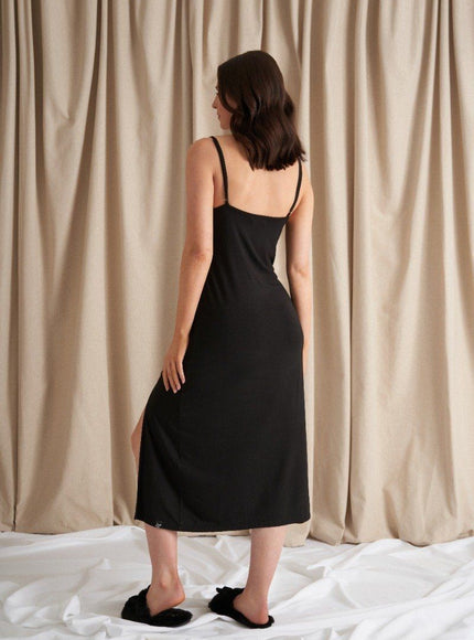 Pretty You London Bamboo midmaxi nightdress Frill black – achterkant