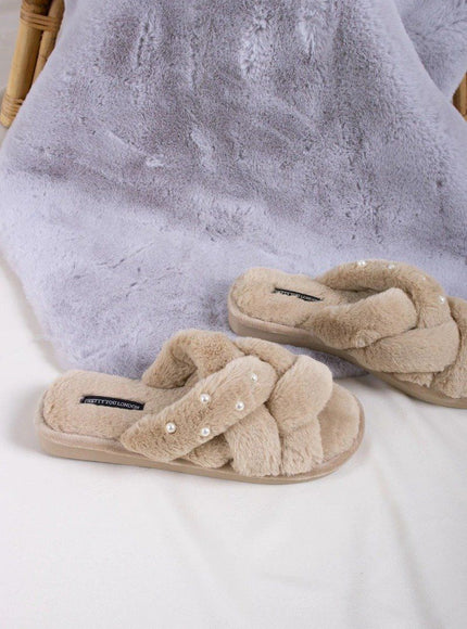 Pretty You London Florence Slof camel – voorkant