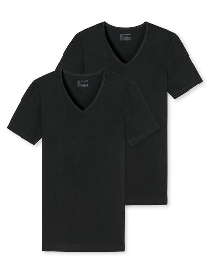Schiesser 2 pack 95/5 T-Shirt V-hals 173982 – Zwart