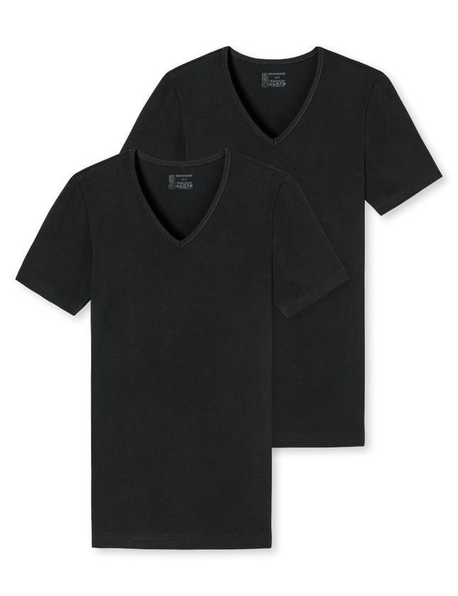 Schiesser 2 pack 95/5 T-Shirt V-hals 173982 – Zwart