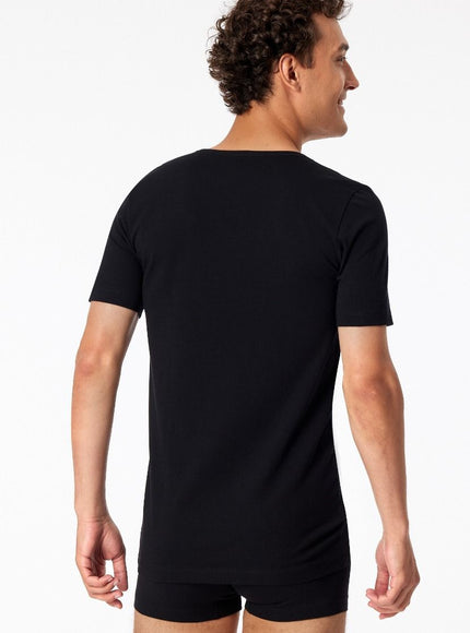 Schiesser 2 pack 95/5 T-Shirt V-hals 173982 – Zwart, op model