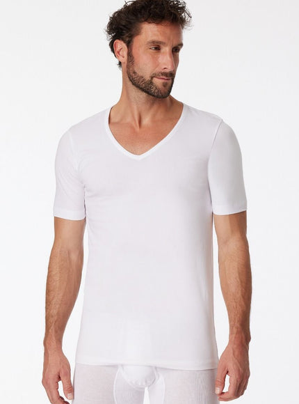 Schiesser 2 pack 95/5 T-Shirt V-hals 173982 – wit, op model