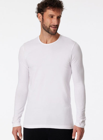 Schiesser 95-5 Shirt lange mouw 173812 – wit, op model