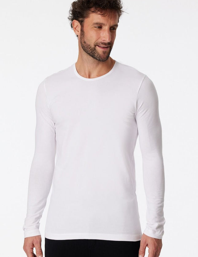 Schiesser 95-5 Shirt lange mouw 173812 – wit, op model