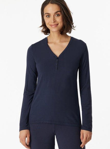 Schiesser dames Mix & relax Shirt 1/1 175478 – Blauw, op model