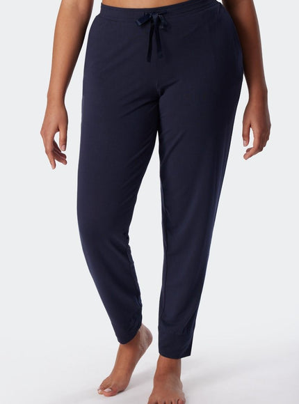 Schiesser Dames Mix&Relax lange broek 175481 800 Blauw – op model