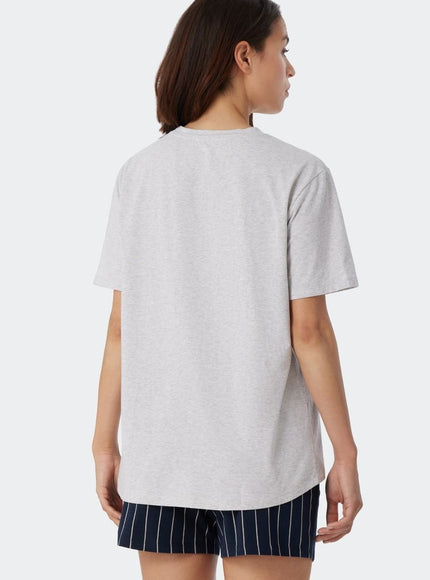 Schiesser Dames Pyjama Shirt Mix en Relax 179267 – grau-mel., op model