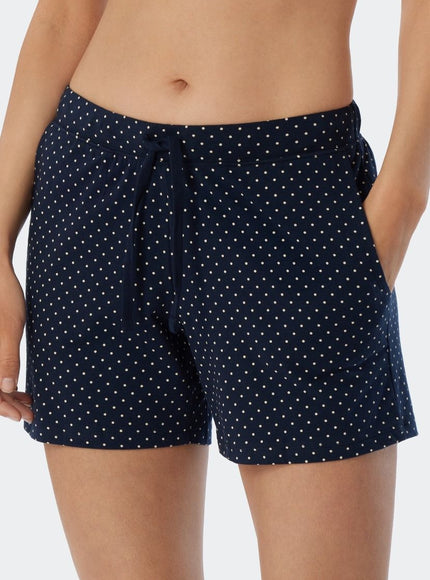 Schiesser Dames Pyjama Short Mix en Relax 179388 835 dunkelblau-gem. – op model