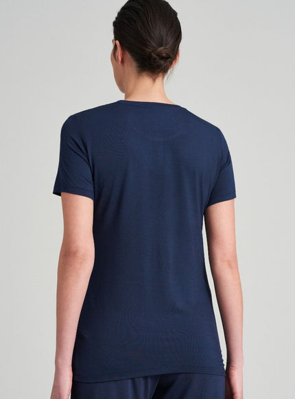 Schiesser Dames T-Shirt mix en relax 175475 – blau, op model