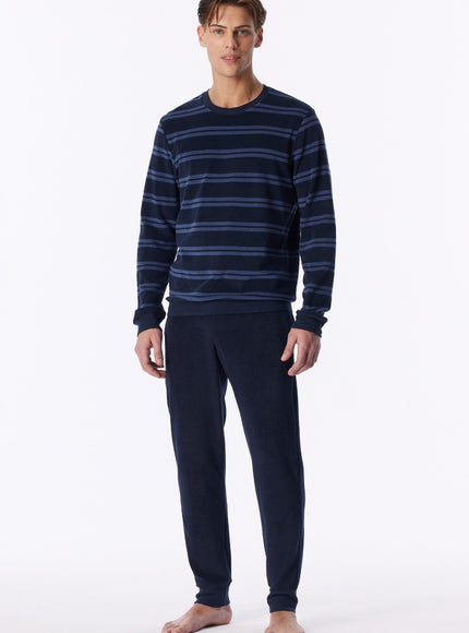 Schiesser Heren Badstof pyjama 183940 861 deep sea blue