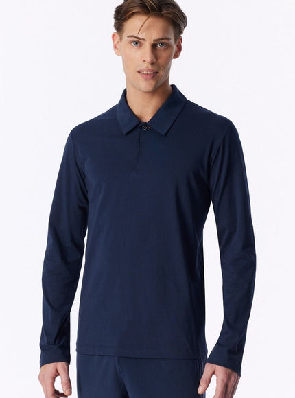 Schiesser Heren Poloshirt lange mouw mix en relax 184081 861 deep sea blue