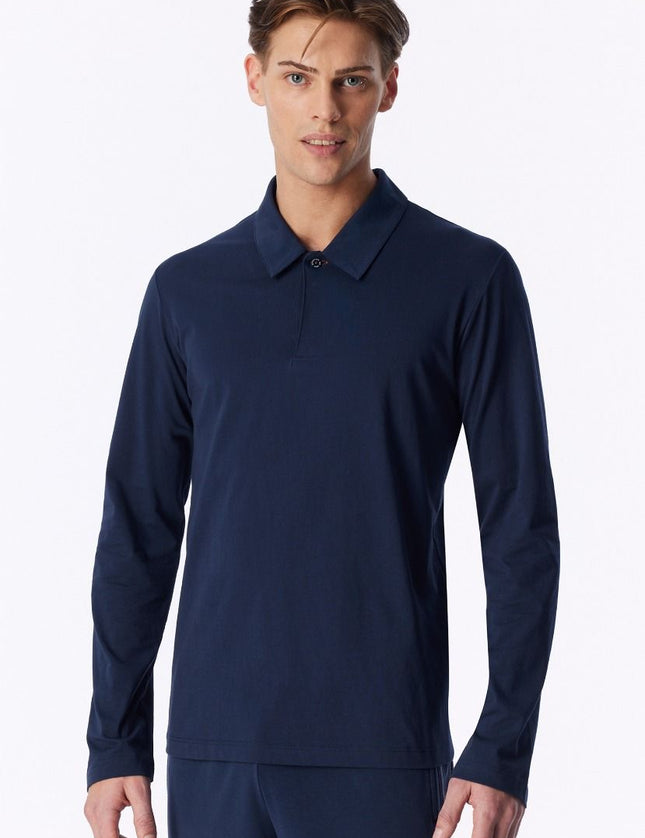 Schiesser Heren Poloshirt lange mouw mix en relax 184081 861 deep sea blue