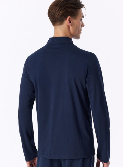 Schiesser Heren Poloshirt lange mouw mix en relax 184081 861 deep sea blue