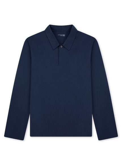 Schiesser Heren Poloshirt lange mouw mix en relax 184081 861 deep sea blue