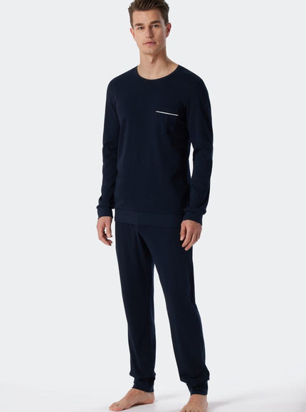 Schiesser Heren pyjama 179295 803 dunkelblau – op model