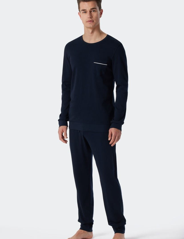 Schiesser Heren pyjama 179295 803 dunkelblau – op model
