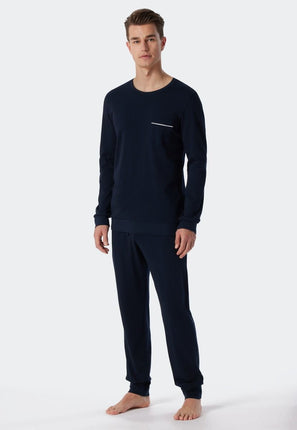 Schiesser Heren pyjama 179295 803 dunkelblau – op model